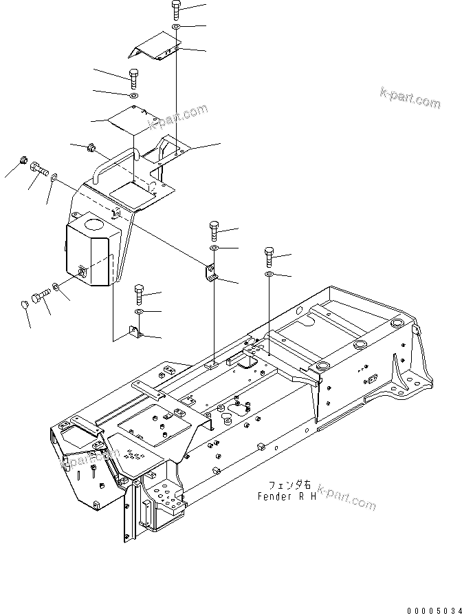 Komatsu parts book diagram for D155A-5 S/N 65001-UP (Extreme Cold Terrain): FENDER COVER (R.H.) (PRE HEATER)(#65057-)