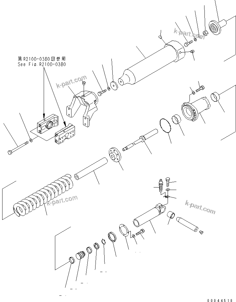 Komatsu parts book diagram for D155A-5 S/N 65001-UP (Extreme Cold Terrain): TRACK FRAME (RECOIL SPRING AND CYLINDER) (L.H.) (FULL ROLLER GAURD)(EXTREME COLD AREA -50 DEG C)