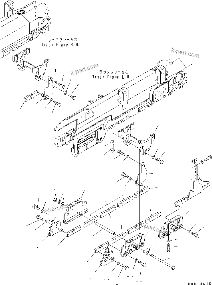 Komatsu parts book diagram for D155A-5 S/N 65001-UP (Extreme Cold Terrain): TRACK FRAME (TRACK ROLLER GUARD) (L.H.) (FULL ROLLER GAURD)(#65001-65408)