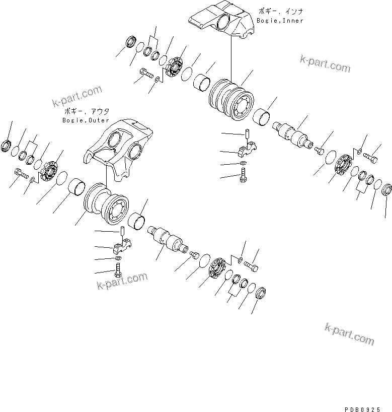 Komatsu parts book diagram for D155A-5 S/N 65001-UP (Extreme Cold Terrain): TRACK FRAME (TRACK ROLLER) (L.H.) (COLD WEATHER (A) SPEC.)(#65409-66503)