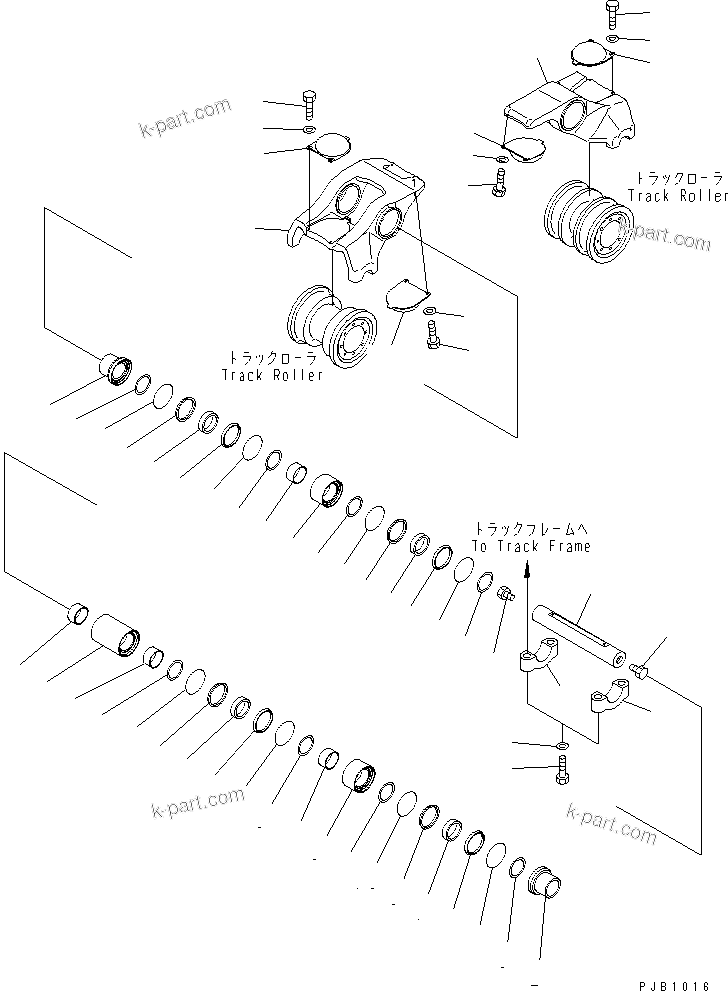 Komatsu parts book diagram for D155A-5 S/N 65001-UP (Extreme Cold Terrain): TRACK FRAME (TRACK BOGIE) (L.H.) (COLD WEATHER (B) SPEC.)(#65275-65408)