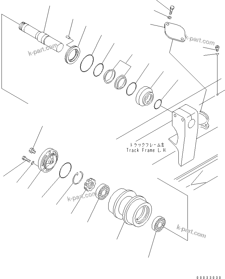 Komatsu parts book diagram for D155A-5 S/N 65001-UP (Extreme Cold Terrain): TRACK FRAME (CARRIER ROLLER) (L.H.) (COLD WEATHER (A) ? (B) SPEC.)(#65409-)