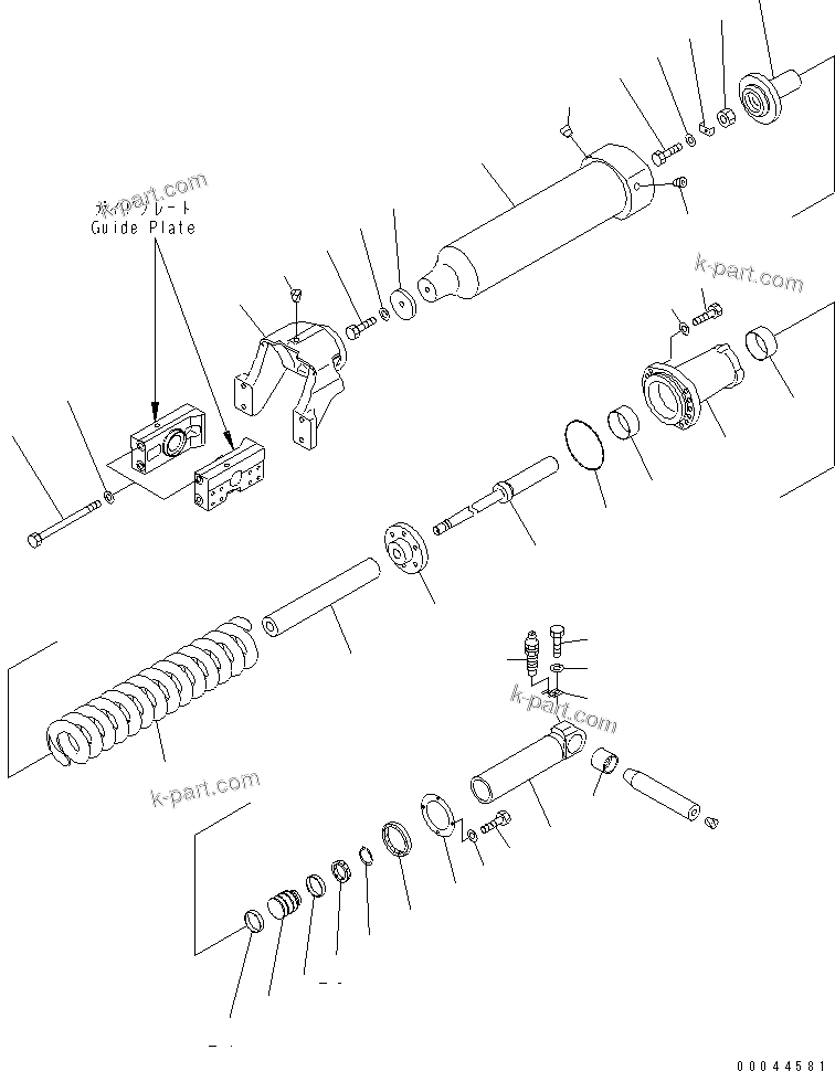 Komatsu parts book diagram for D155A-5 S/N 65001-UP (Extreme Cold Terrain): TRACK FRAME (RECOIL SPRING AND CYLINDER) (R.H.) (FULL ROLLER GAURD) (EXTREME COLD AREA -50 DEG C)