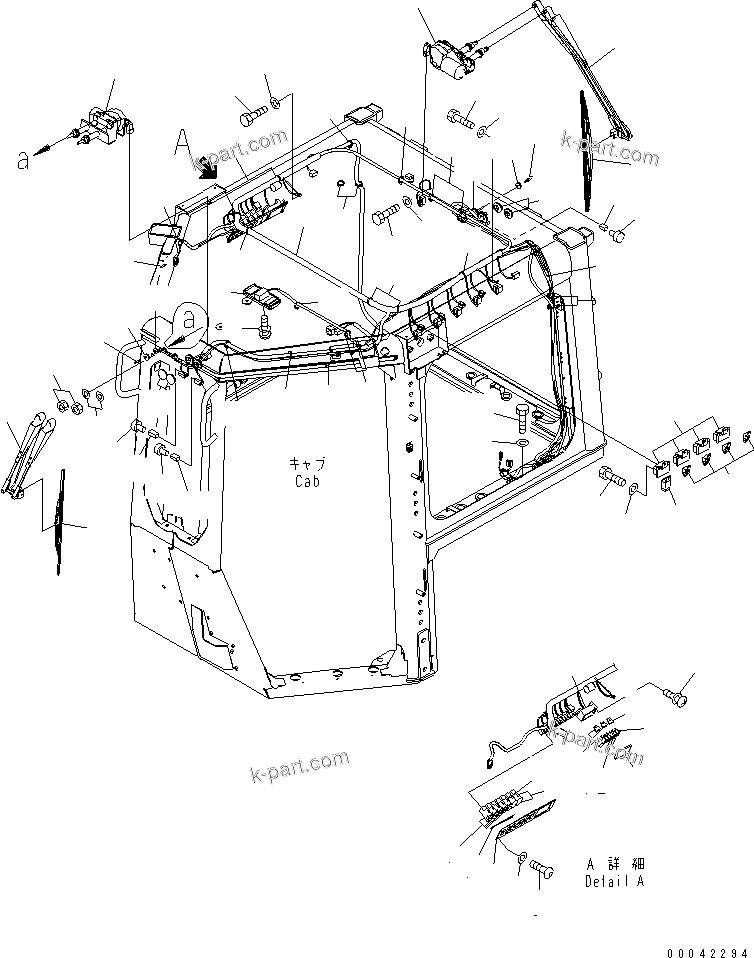 Komatsu parts book diagram for D155AX-6 S/N 80001-81027 (ecot3): CAB (PANEL SWITCH ? FRONT AND REAR WIPER)(#80001-)