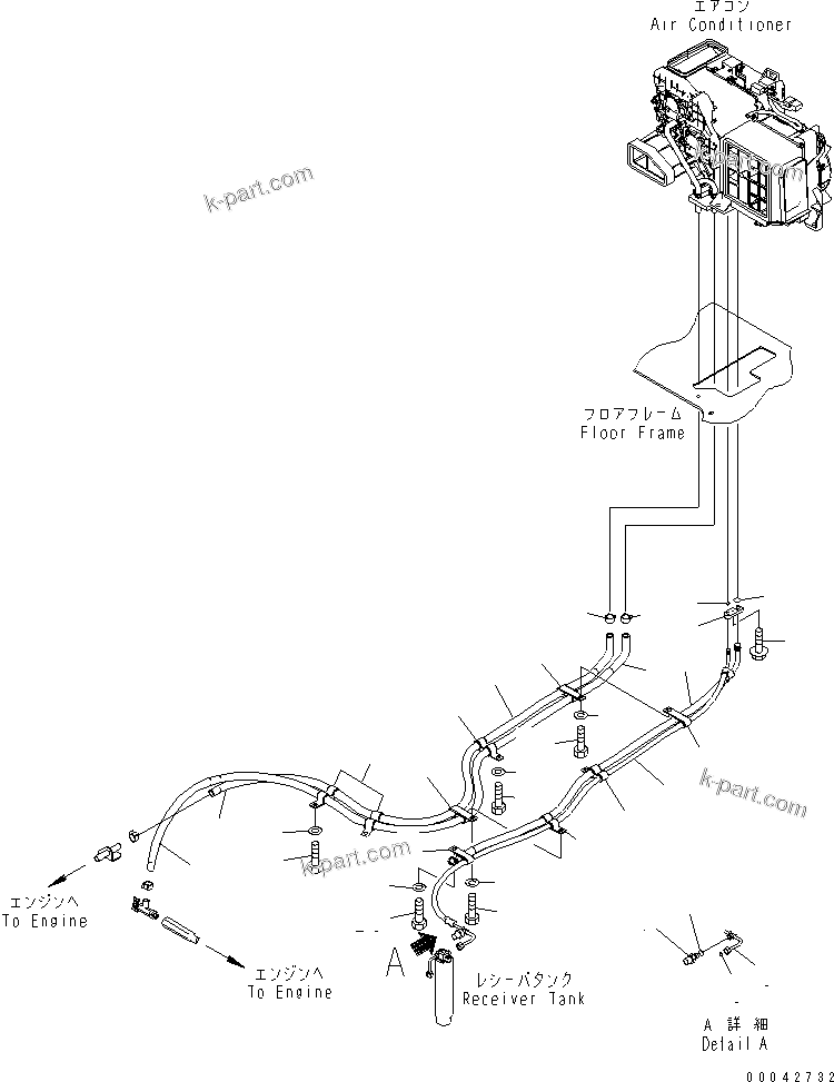 Komatsu parts book diagram for D155AX-6 S/N 80001-81027 (ecot3): FLOOR FRAME (AIR CONDITIONER PIPING)(#80001-)