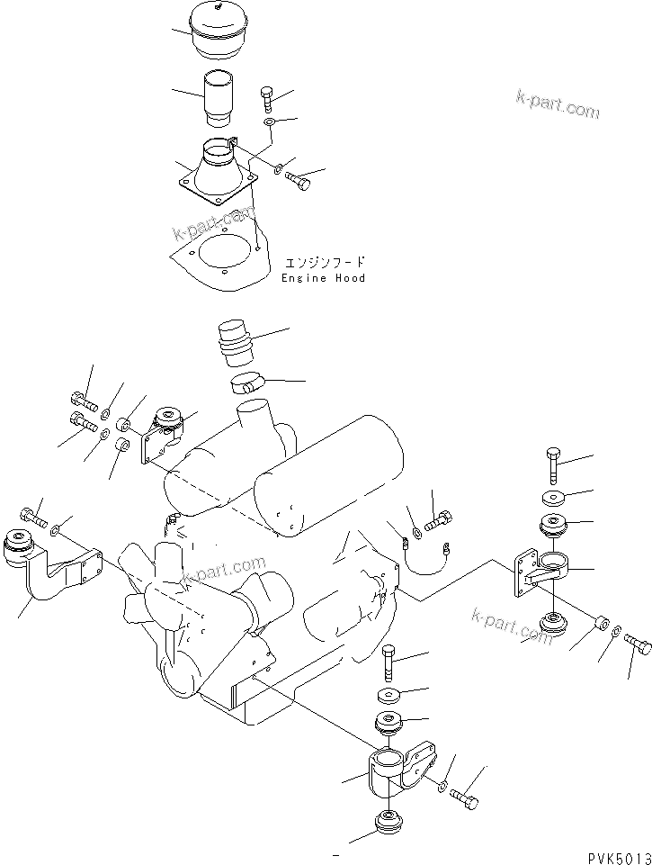 Komatsu parts book diagram for D21A-7T S/N 78604-UP (Trimming Dozer (m/c)): ENGINE MOUNT (WITH PRE CLEANER)