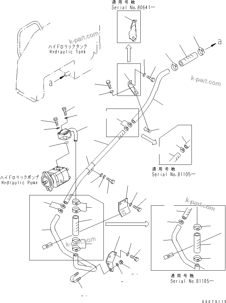 Komatsu parts book diagram for D21A-7T S/N 78604-UP (Trimming Dozer (m/c)): HYDRAULIC PIPING (SUCTION PIPING)