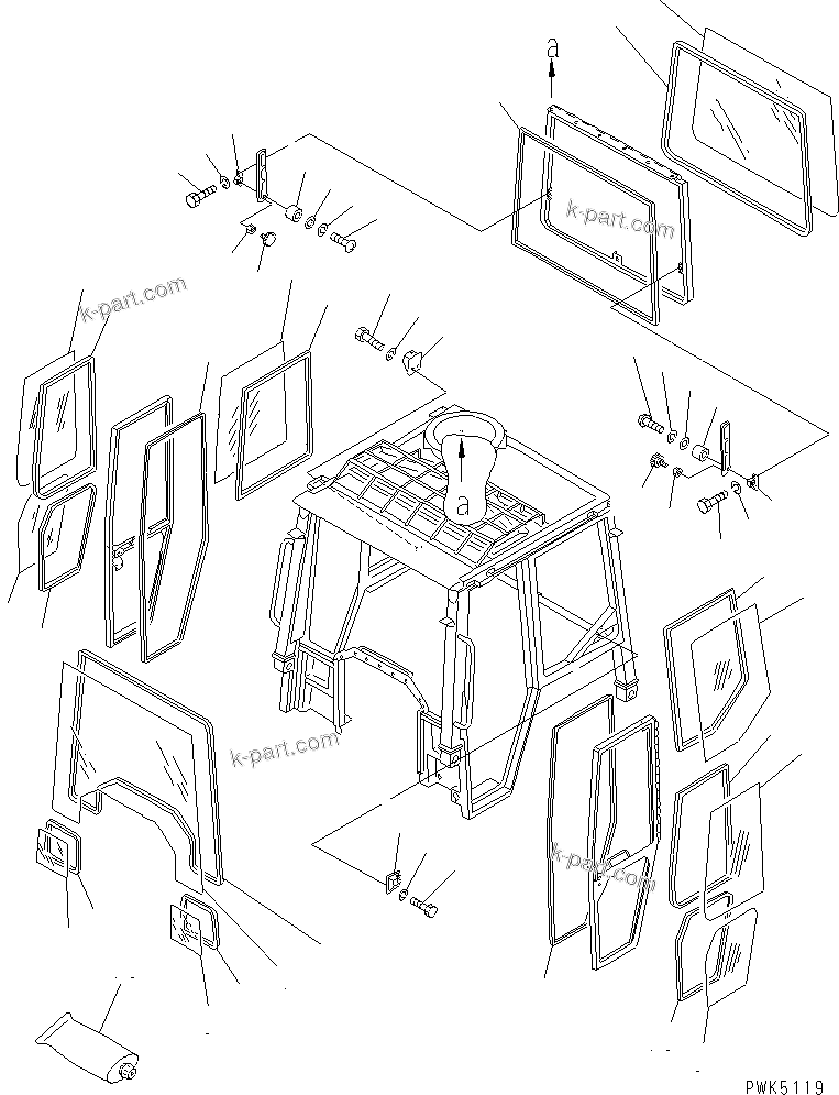 Komatsu parts book diagram for D21A-7T S/N 78604-UP (Trimming Dozer (m/c)): STEEL CAB (WINDOW GLASS) (FOR RUSSIAN)