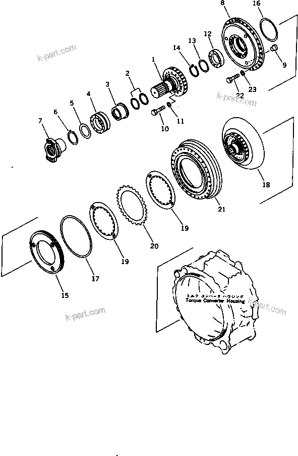 Komatsu parts book diagram for D275A-2 S/N 10001-UP (-50cent. Spec.): TORQUE CONVERTER (1/2) (COLD WEATHER (B) SPEC.)