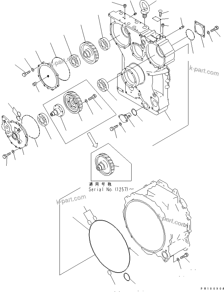 Komatsu parts book diagram for D275A-2 S/N 10001-UP (-50cent. Spec.): POWER TAKE OFF (1/2) (COLD WEATHER (B) SPEC.)