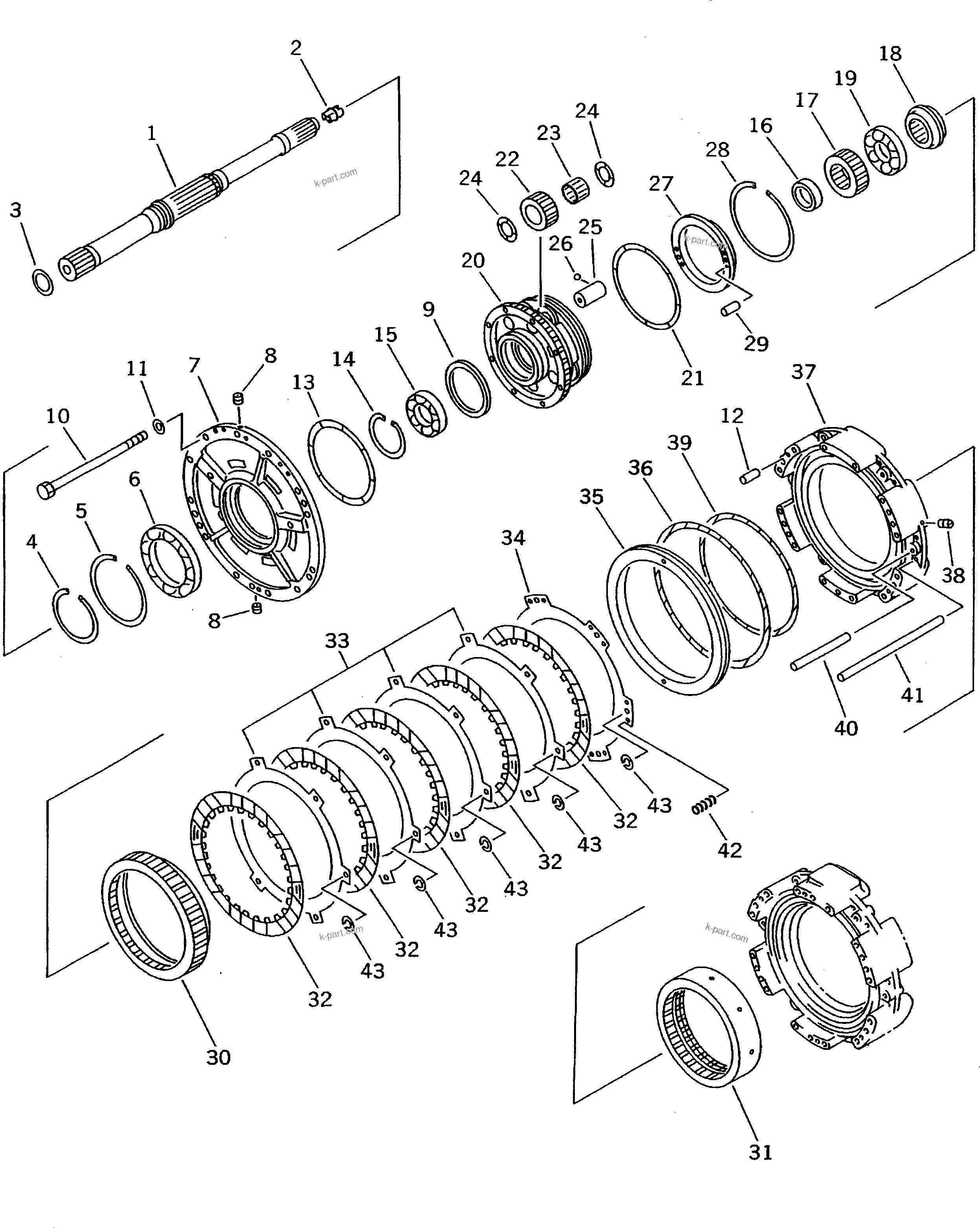 Komatsu parts book diagram for D275A-2 S/N 10001-UP (-50cent. Spec.): TRANSMISSION (2/5) REVERSE CLUTCH (COLD WEATHER (B) SPEC.)