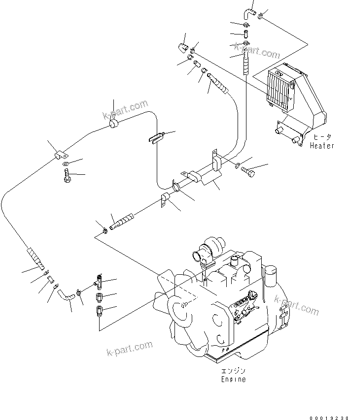 Komatsu parts book diagram for D31EX-21A-M S/N 50501-UP: HEATER (PIPING)