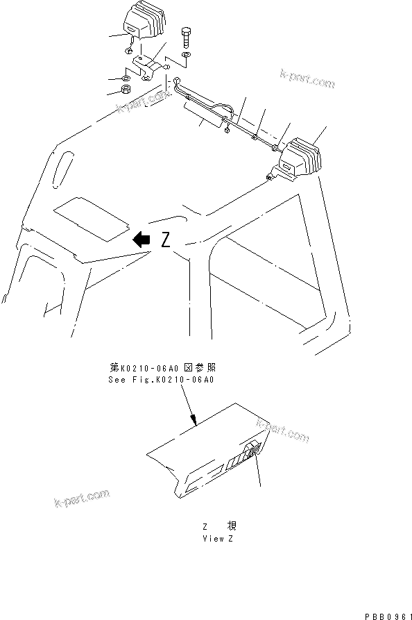 Komatsu parts book diagram for D375A-3 S/N 17001-UP (6 Track Roller): CAB (REAR SIDE WORK LAMP)