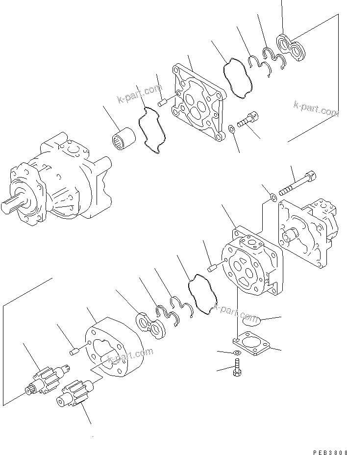 Komatsu parts book diagram for D375A-3 S/N 17001-UP (6 Track Roller): HYDRAULIC PUMP (2/3)