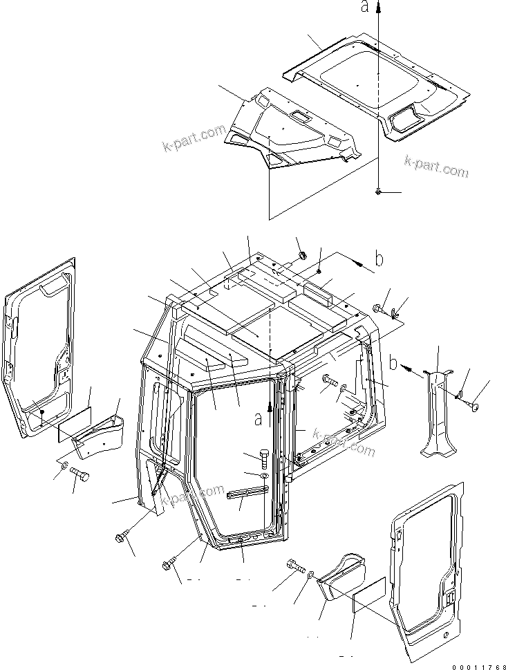 Komatsu parts book diagram for D475A-5 S/N 20001-UP (For Alaska Extreme Cold Terrain Spec.): CAB (ROOF LINING AND GARNISH) (WITH RADIO)