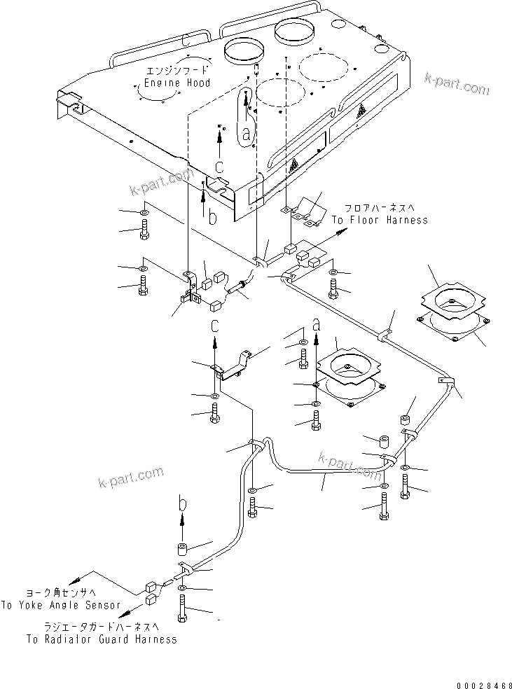 Komatsu parts book diagram for D475A-5 S/N 20001-UP (For Alaska Extreme Cold Terrain Spec.): ENGINE HOOD (2/2) (CLOSE)
