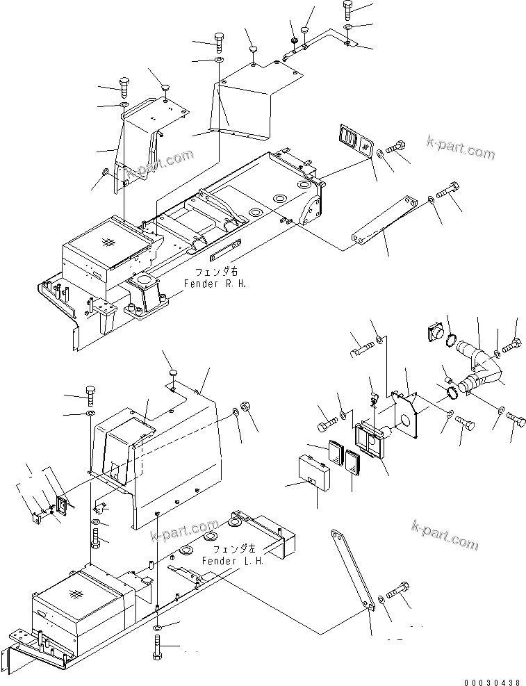 Komatsu parts book diagram for D475A-5 S/N 20001-UP (For Alaska Extreme Cold Terrain Spec.): FENDER COVER (2/2) (WITH PLATE IN SPANISH)