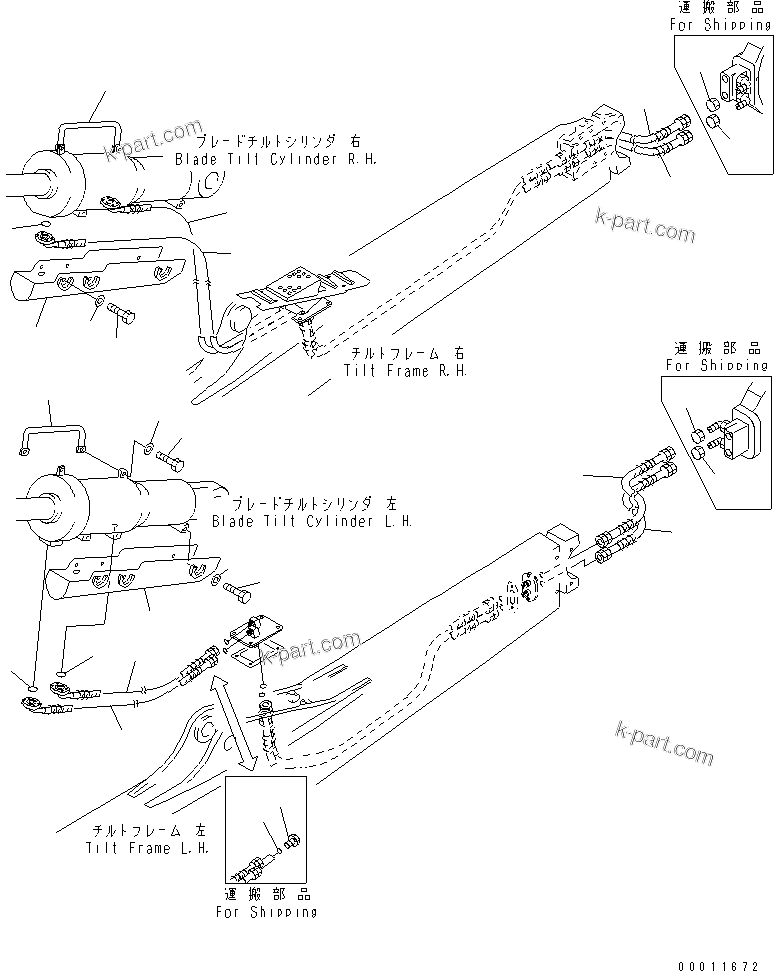 Komatsu parts book diagram for D475A-5 S/N 20001-UP (For Alaska Extreme Cold Terrain Spec.): HYDRAULIC PIPING (BLADE TILT LINE)