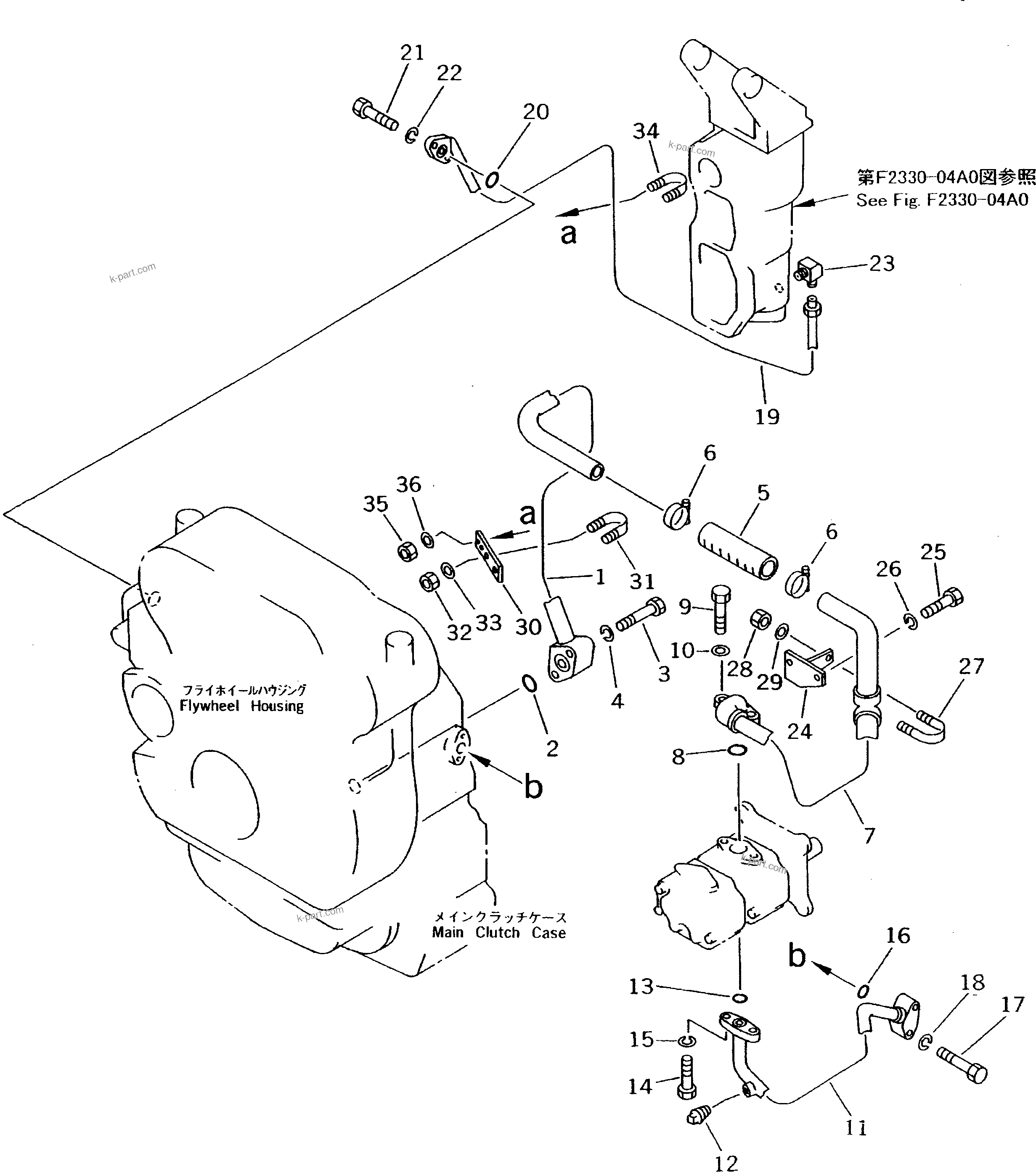 Komatsu parts book diagram for D50P-18 S/N 83001-UP: MAIN CLUTCH PIPING