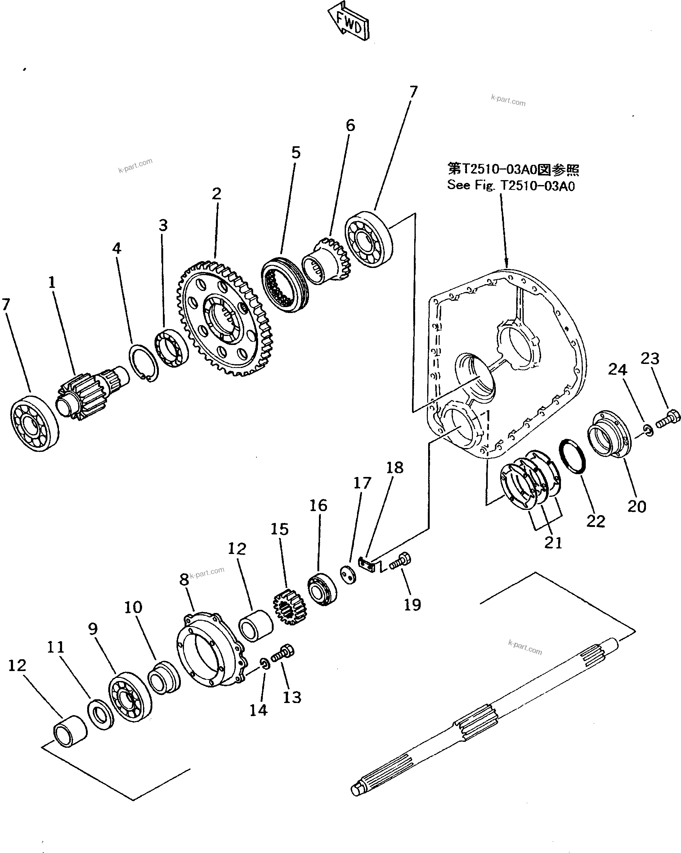 Komatsu parts book diagram for D50P-18 S/N 83001-UP: TOWING WINCH (GEAR)