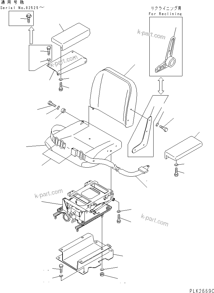 Komatsu parts book diagram for D53A-17 S/N 80001-UP: OPERATOR'S SEAT(#82153-)