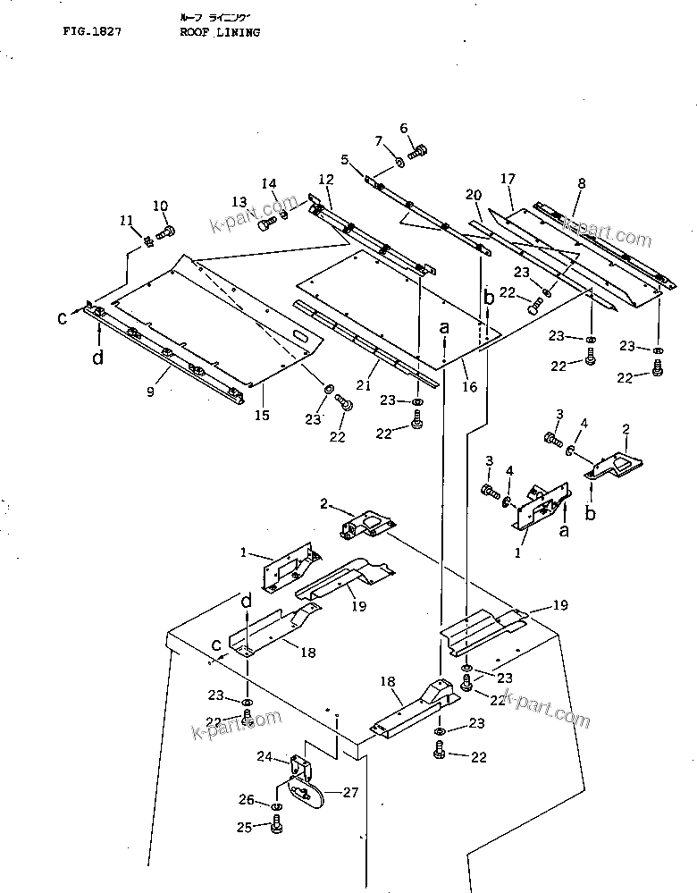 Komatsu parts book diagram for D53A-17 S/N 80001-UP: ROOF LINING (FOR ROPS CAB)