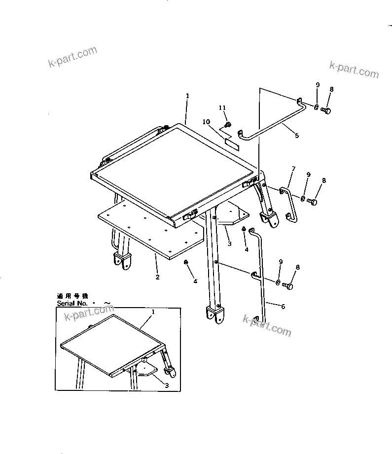 Komatsu parts book diagram for D58P-1 S/N 80588-UP (Straight Tilt Dozer): ROPS CANOPY