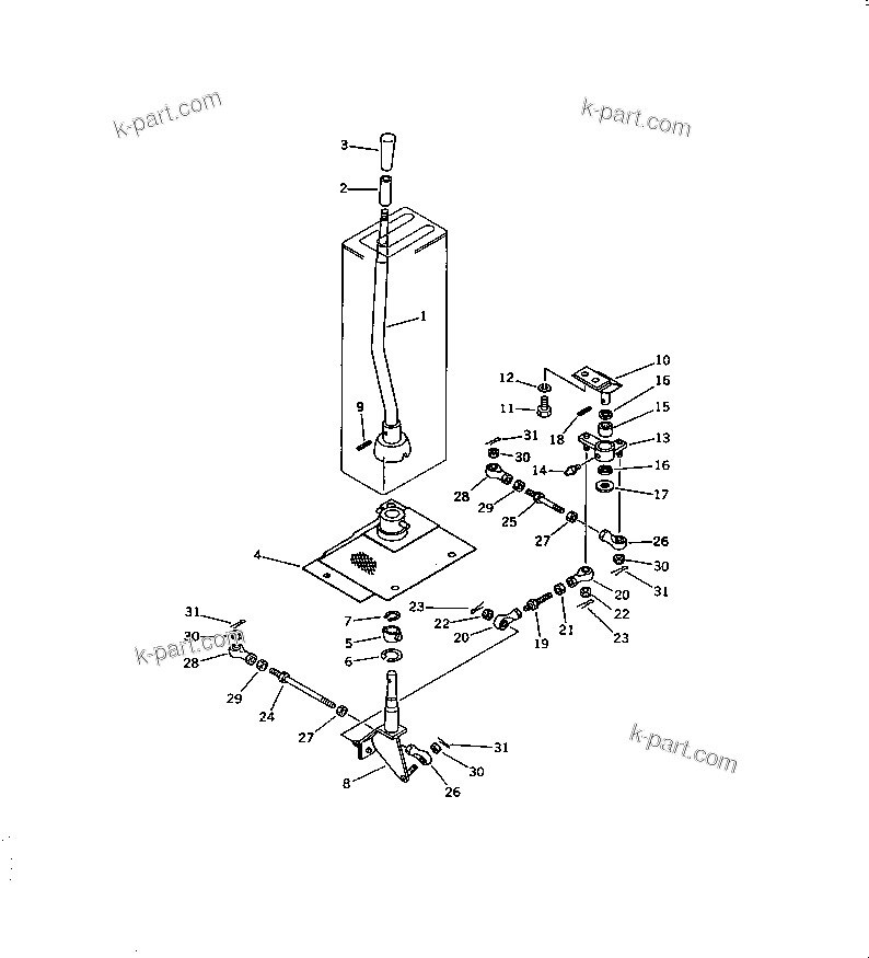 Komatsu parts book diagram for D58P-1 S/N 80588-UP (Straight Tilt Dozer): TRANSMISSION CONTROL LEVER