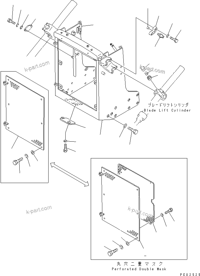 Komatsu parts book diagram for D58P-1 S/N 80588-UP (Straight Tilt Dozer): RADIATOR GUARD AND CYLINDER SUPPORT