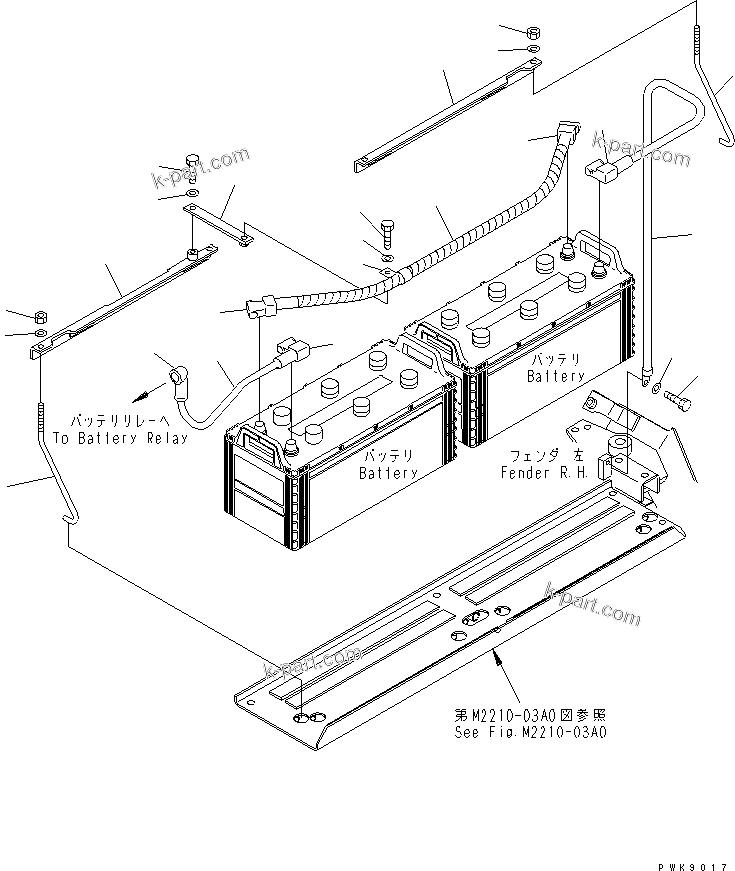 Komatsu parts book diagram for D61EX-12 S/N 1001-UP (Overseas Version): BATTERY WIRING