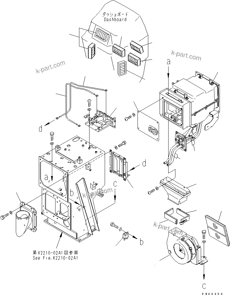 Komatsu parts book diagram for D61EX-12 S/N 1001-UP (Overseas Version): DASHBOARD (AIR CONDITIONER KIT)