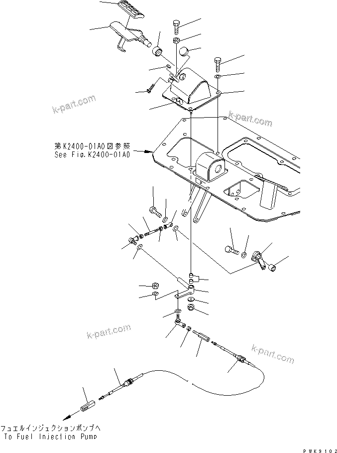Komatsu parts book diagram for D61EX-12 S/N 1001-UP (Overseas Version): FLOOR (DECCEL PEDAL AND CABLE)