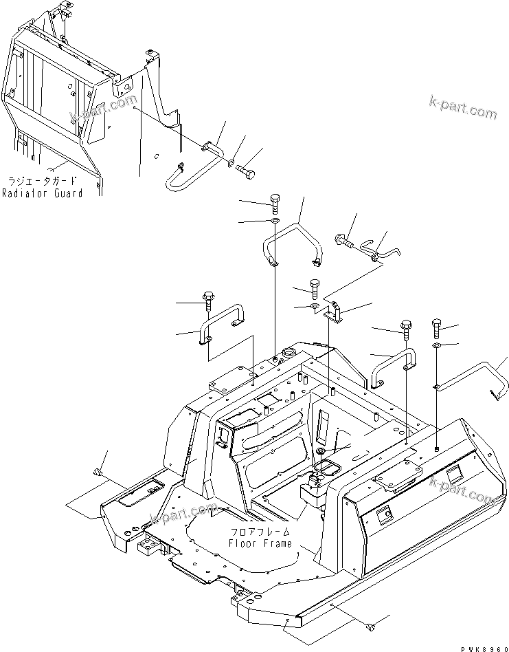 Komatsu parts book diagram for D61EX-12 S/N 1001-UP (Overseas Version): HAND RAIL (WITHOUT CAB) (FOR PAT)