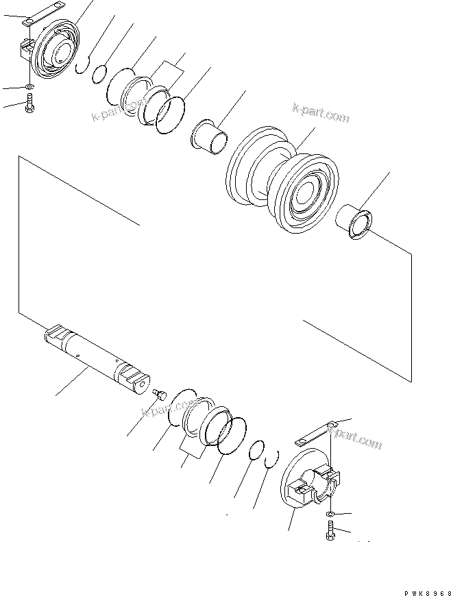 Komatsu parts book diagram for D61EX-12 S/N 1001-UP (Overseas Version): TRACK ROLLER (SINGLE) (FOR LONG TRACK)