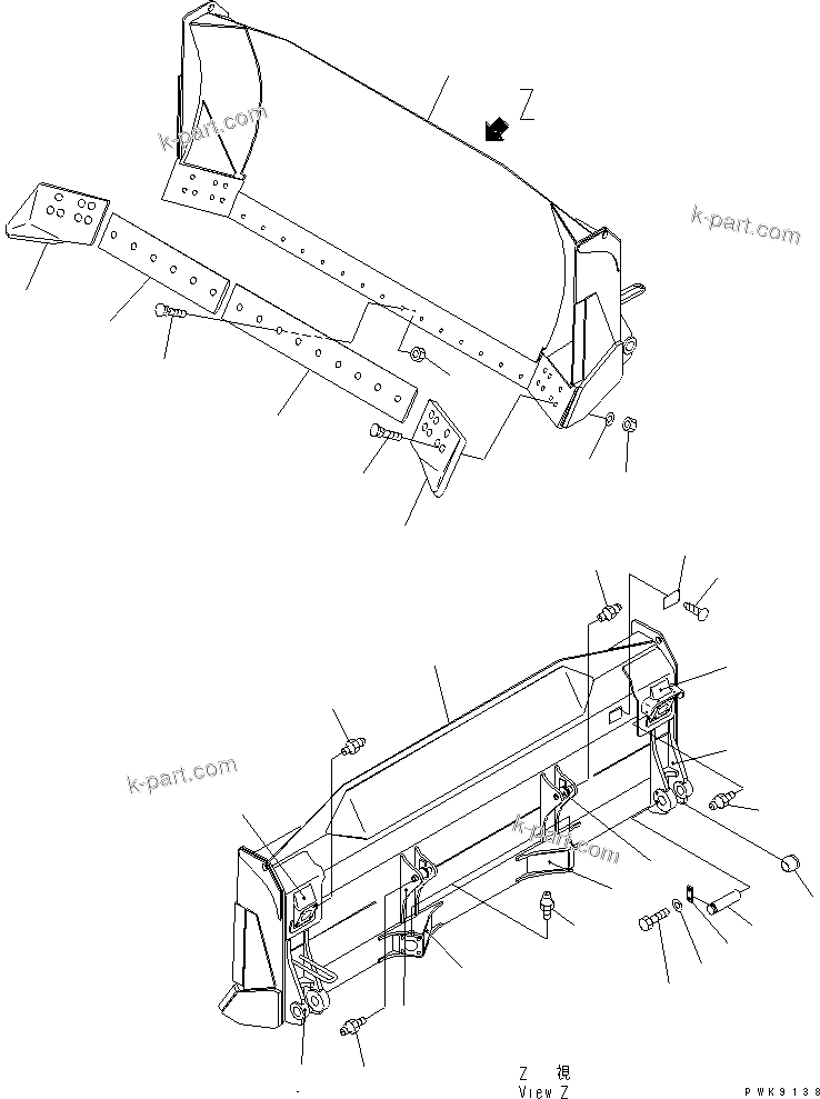 Komatsu parts book diagram for D61EX-12 S/N 1001-UP (Overseas Version): BLADE (SEMI-U DOZER)