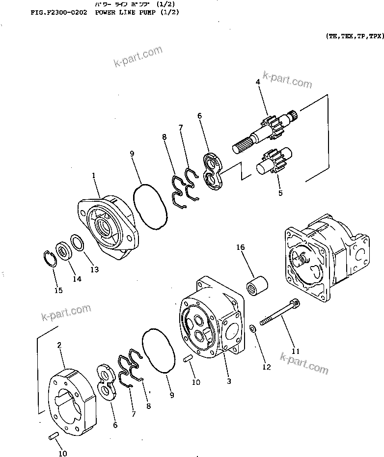 Komatsu parts book diagram for D65EX-12 S/N 60001-60941: POWER LINE PUMP (1/2)
