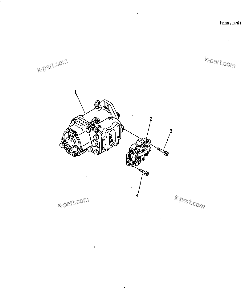 Komatsu parts book diagram for D65EX-12 S/N 60001-60941: HYDRAULIC PUMP (1/4)