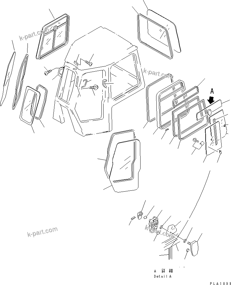 Komatsu parts book diagram for D65EX-12 S/N 60001-60941: CAB (SASH AND GRIP)