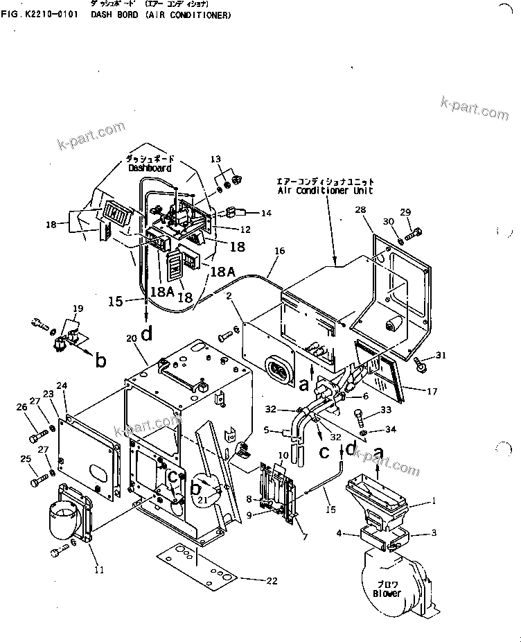 Komatsu parts book diagram for D65EX-12 S/N 60001-60941: DASHBOARD (AIR CONDITIONER)