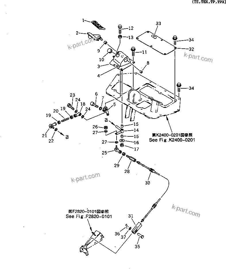 Komatsu parts book diagram for D65EX-12 S/N 60001-60941: FLOOR (DECCEL PEDAL AND CABLE)