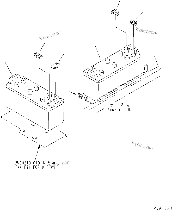 Komatsu parts book diagram for D65PX-12 S/N 60884-UP (S6D125E-2 (Emission) Eng. Installed): BATTERY