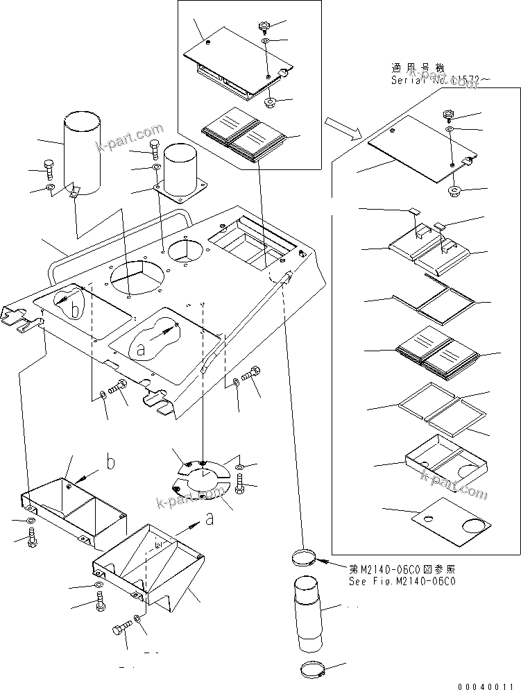 Komatsu parts book diagram for D85PX-15E0 S/N 1201-11608 (ecot3): ENGINE HOOD (FOR AIR CONDITIONER OR HEATER)(#1201-)