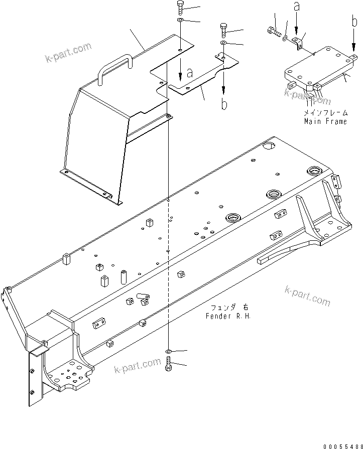 Komatsu parts book diagram for D85PX-15E0 S/N 1201-11608 (ecot3): FENDER COVER (R.H.)(#1201-)