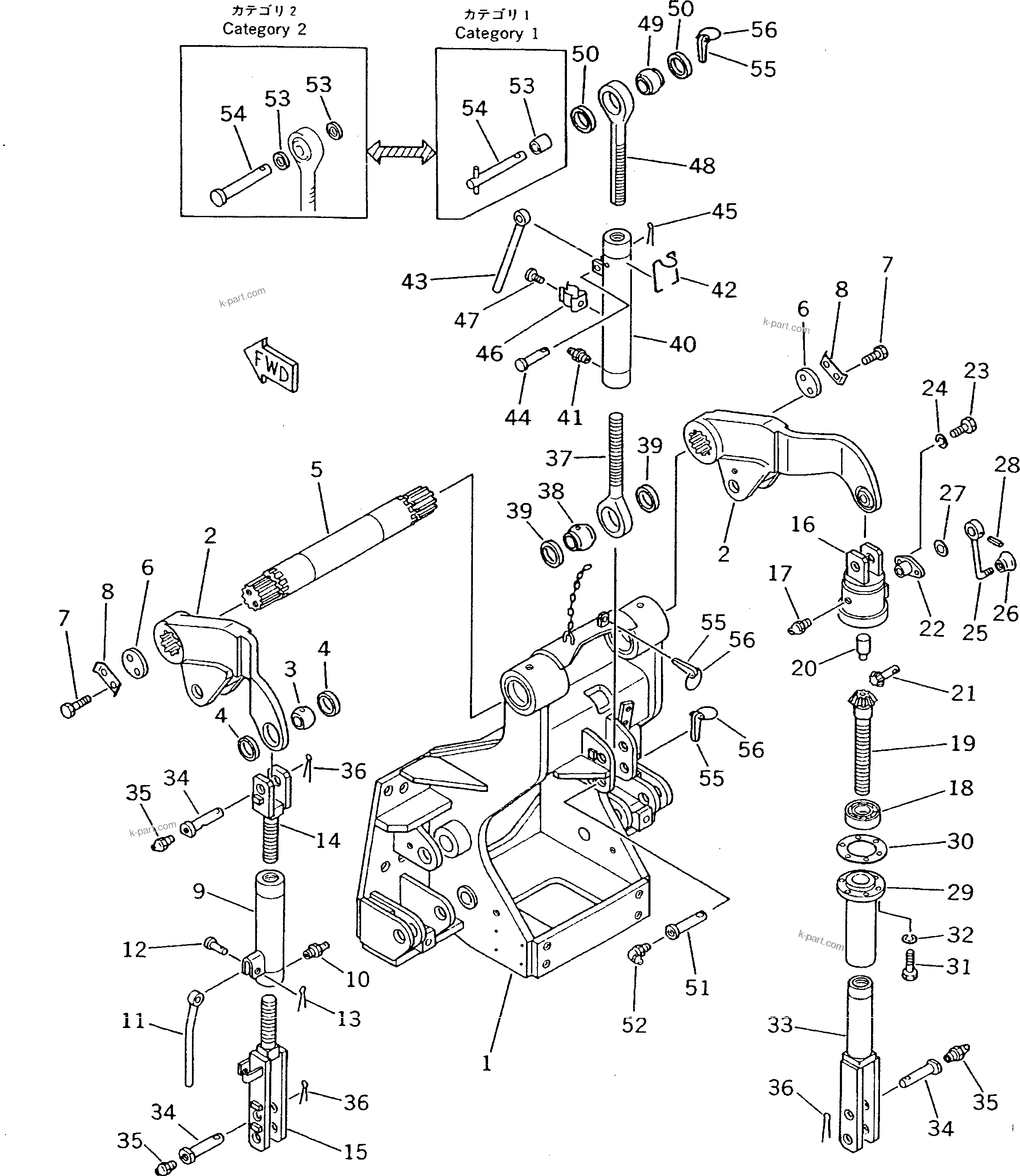 Komatsu parts book diagram for DNH020-6M-SC S/N 60001-UP (D20S-6): 3-POINT HITCH (2/2)