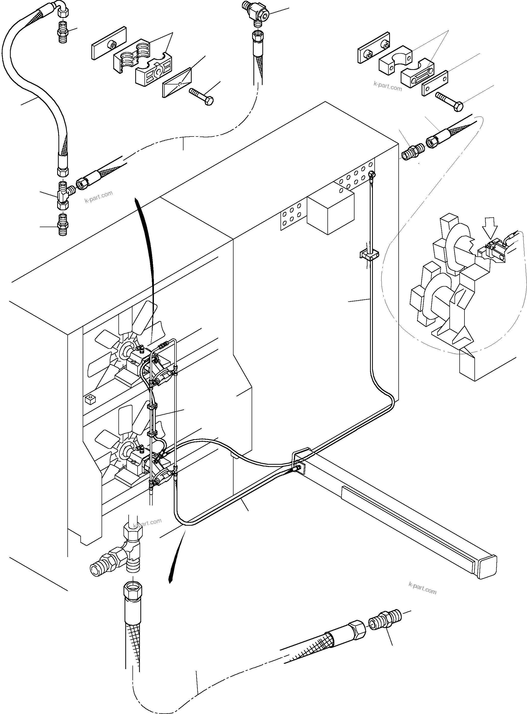 Komatsu parts book diagram for PC3000-1 S/N 06184: RETURN LINES - FAN MOTORS, FAN PUMP