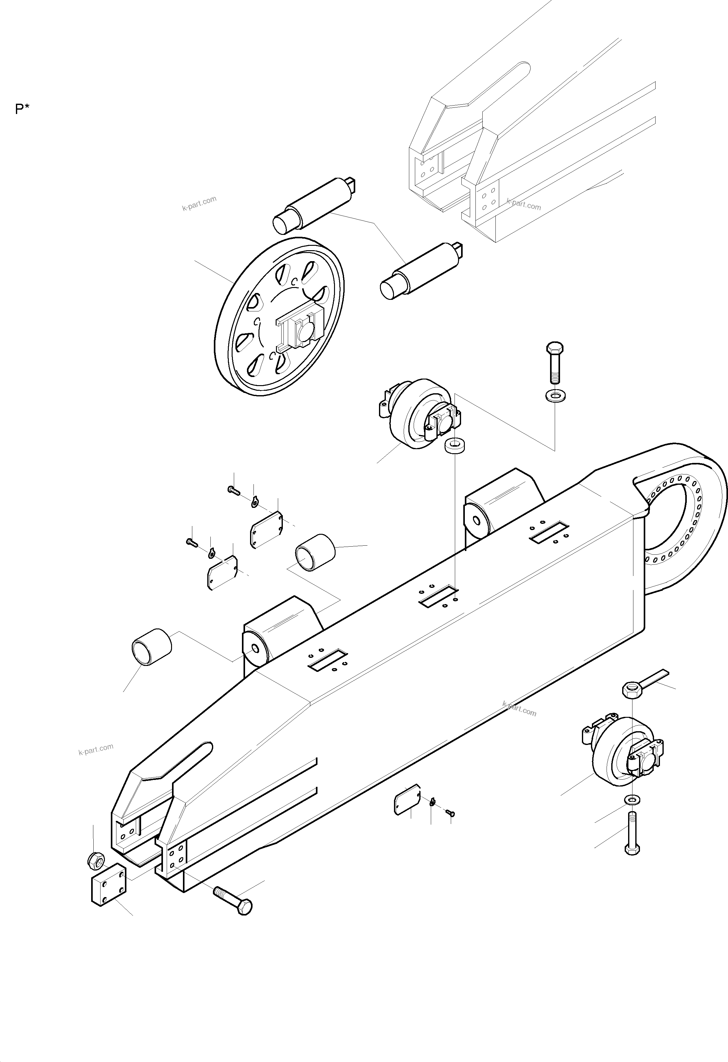 Komatsu parts book diagram for PC3000-1 S/N 06184: TRACK GROUP - IDLER PROTECTION