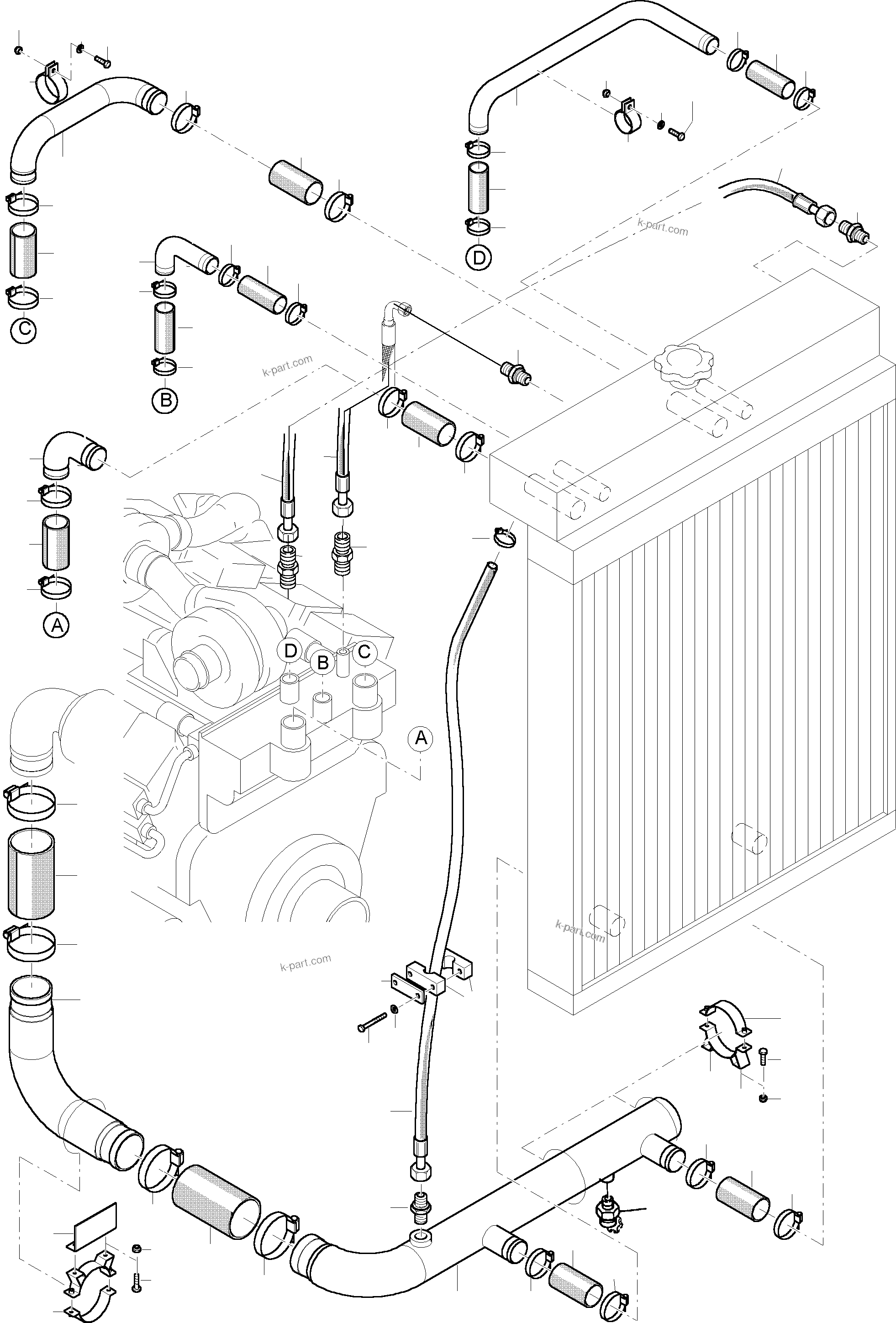 Komatsu parts book diagram for PC3000-1 S/N 06184: COOLANT LINES