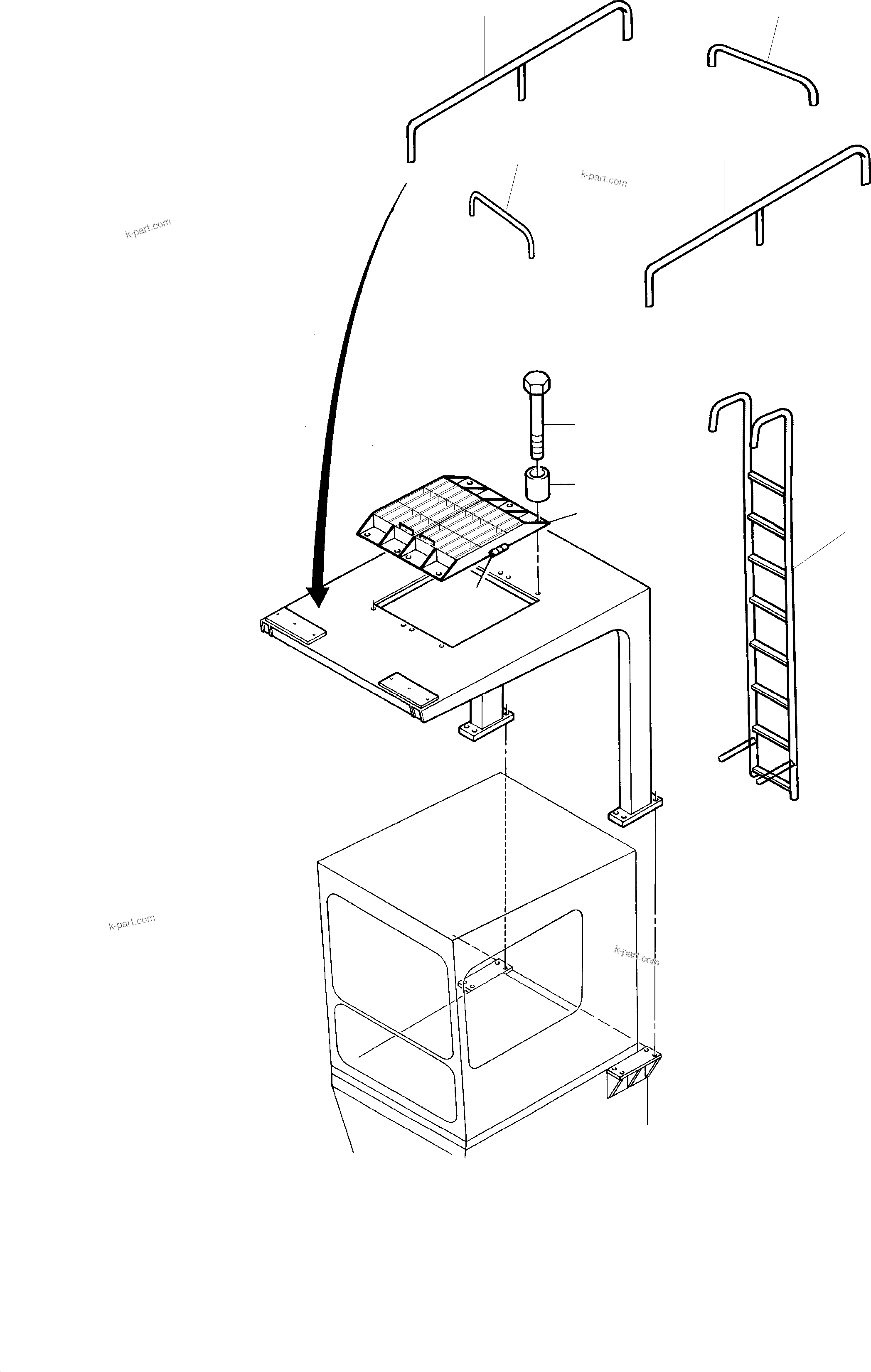 Komatsu parts book diagram for PC3000-1 S/N 06184: ADD. PARTS PROTECTION ROOF FOR AIR CONDITIONING EQUIPMENT