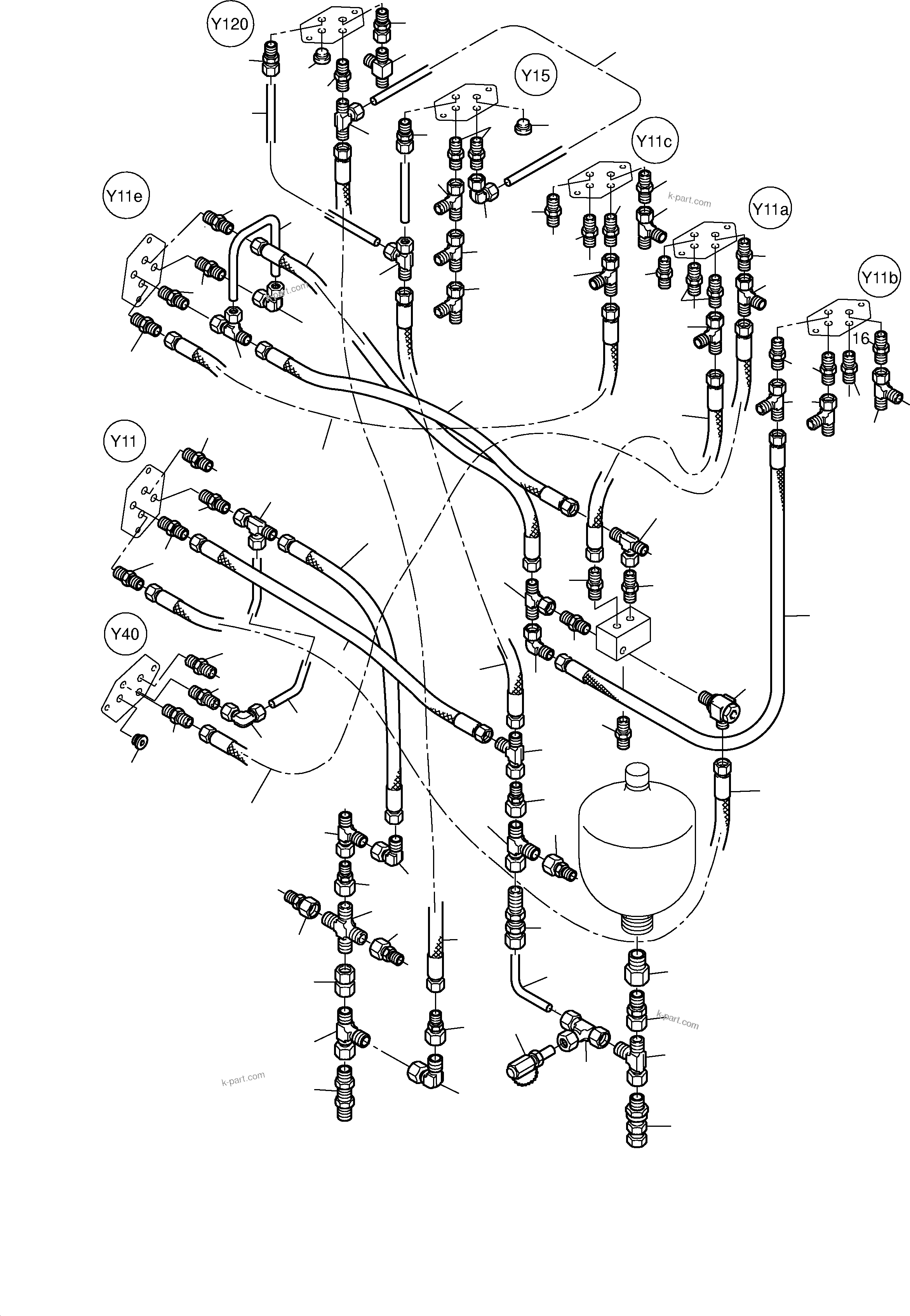 Komatsu parts book diagram for PC3000-1 S/N 06184: PIPES - PILOT CONTROLPLATE