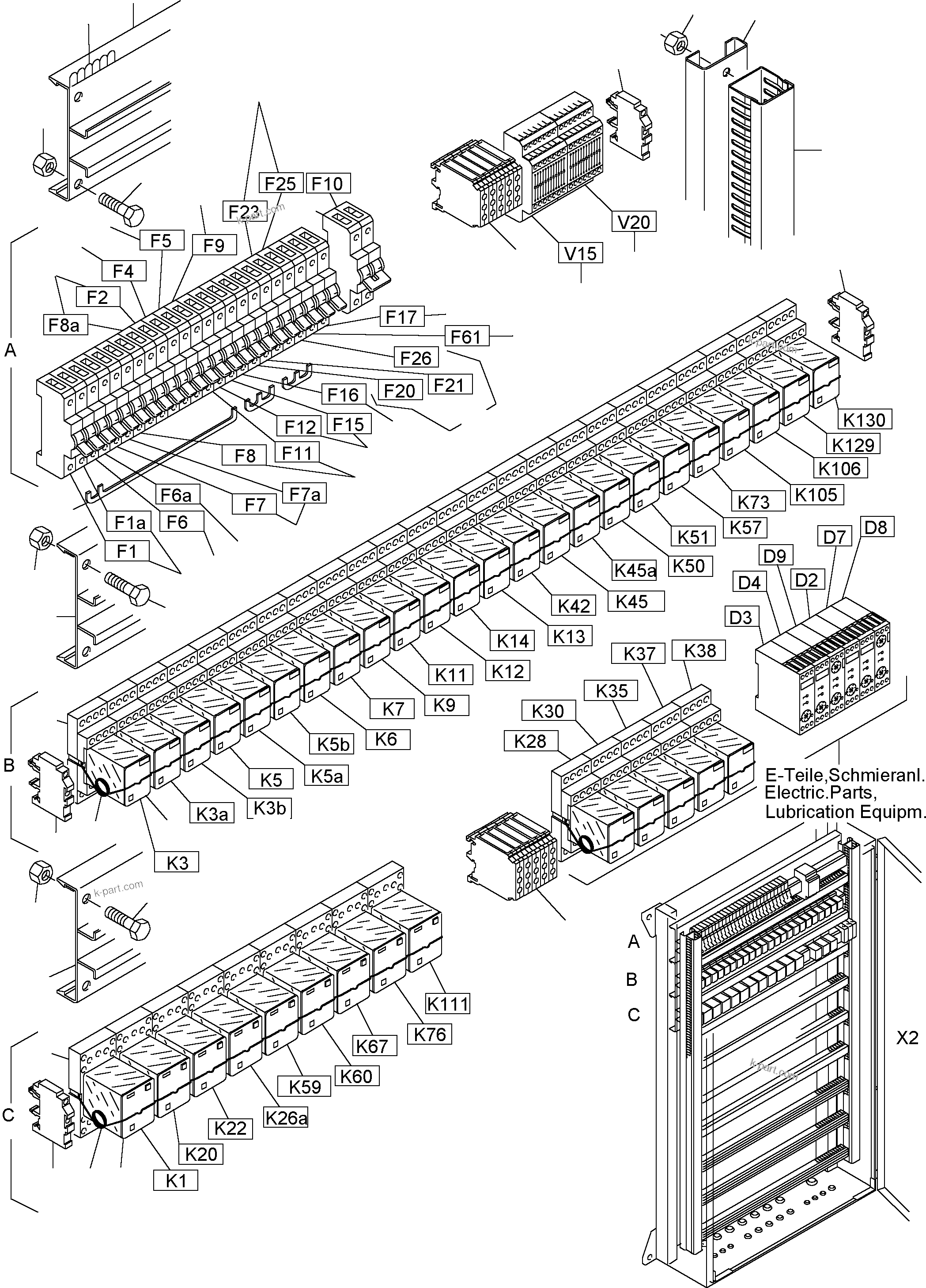 Komatsu parts book diagram for PC3000-1 S/N 06184: MAIN SWITCH BOX IN CAB SUPPORT